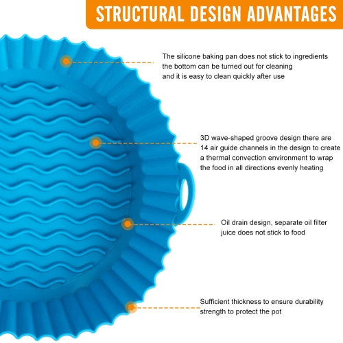 2 Pack Silicone Air Fryer Pot, Indigo & Gray Non-Stick Reusable Air Fryer Accessories, BPA Free Food Safe Silicone Air Fryer
