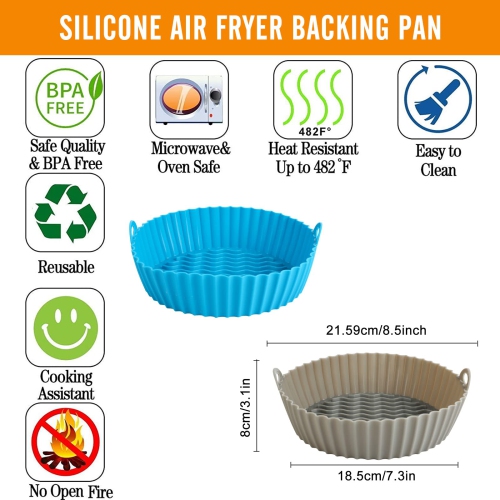 2 Pack Silicone Air Fryer Pot, Indigo & Gray Non-Stick Reusable Air Fryer Accessories, BPA Free Food Safe Silicone Air Fryer