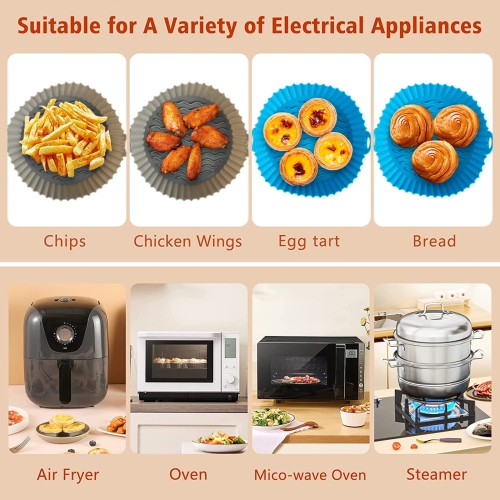 2 Pack Silicone Air Fryer Pot, Indigo & Gray Non-Stick Reusable Air Fryer Accessories, BPA Free Food Safe Silicone Air Fryer