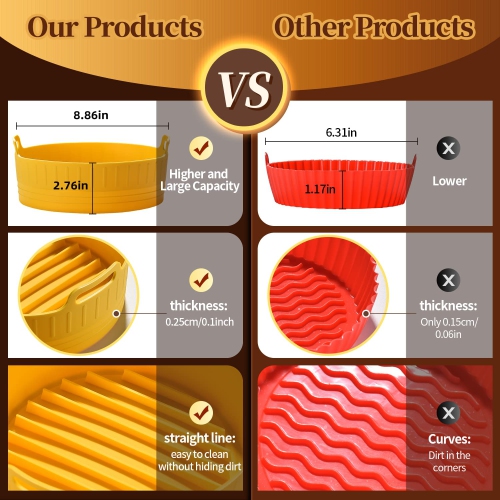 Air Fryer Silicone Pot, 8.86” Replacement of Parchment Paper Liners & Air Fryer Liners, Food Safe Reusable Air Fryer Oven Ac