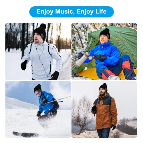 Bluetooth Beanie Hat for Women Music Hat Bluetooth Beanie Women Wireless Pom Pom Beanie Hat Bluetooth V5.0 Knit Beanie Hat W