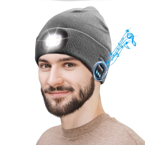 Unisex Toque Bluetooth LED Beanie Music Hat with Light,Gift Idea for Dad  Boyfriend Him Teen Boys Gifts for Men Women Grey