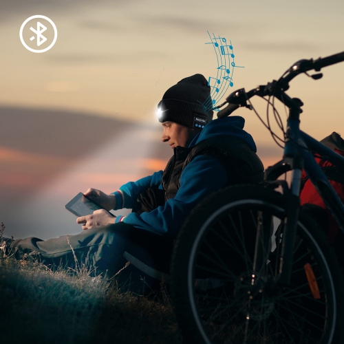 Tuque unisexe Bluetooth à DEL avec lumière, cadeau pour papa Boyfriend Him pour garçons cadeaux pour hommes femmes Gris