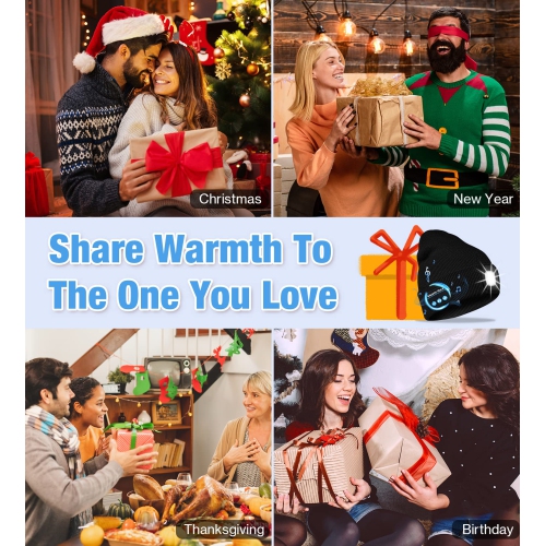 Bluetooth Beanie Hat with Light,Gifts for Mens Women Dad, Headlamp Rechargeable LED Hat Warm Knitted Cap Unisex Music Hat