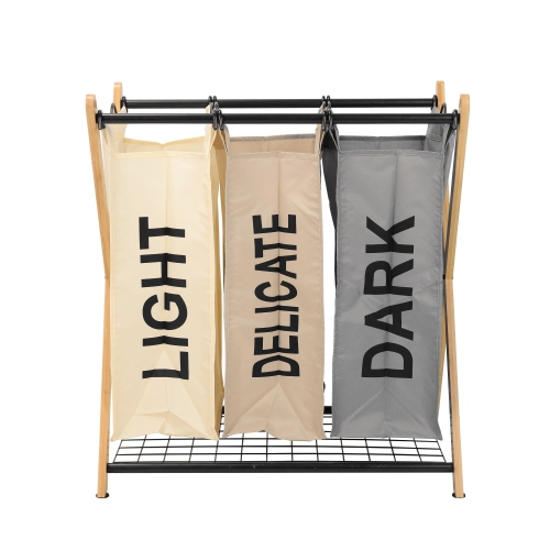 Oceanstar – panier de tri à lessive en bambou à 3 sacs avec cadre en X, couleur