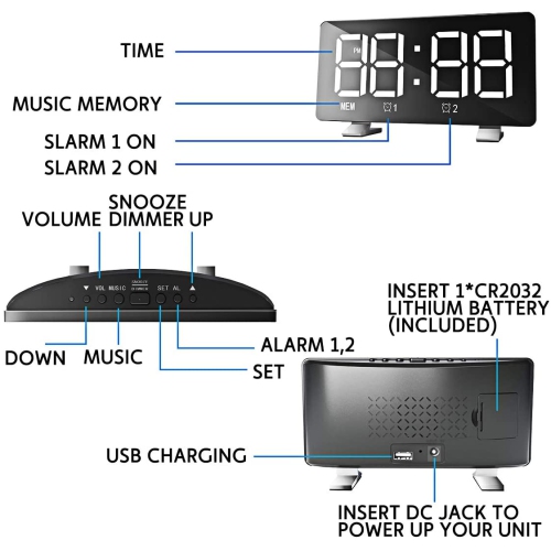 axGear Meowoo LED Digital Alarm Clock,USB Chargable Music Electronic Alarm Clock