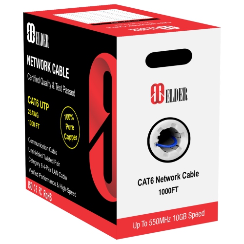 Elder Ethernet Cable Cat6 UTP 1000ft 305m, Certified Bare Copper High-Speed Network Cable Bulk LAN Internet Wire, Cat 6 Cable Communication Cord,