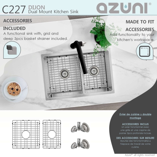 OPEN BOX A - Dual Mount 27" Stainless Steel Double-Bowl 60/40 Reversible Kitchen Sink with Grids and Basket Strainers C227