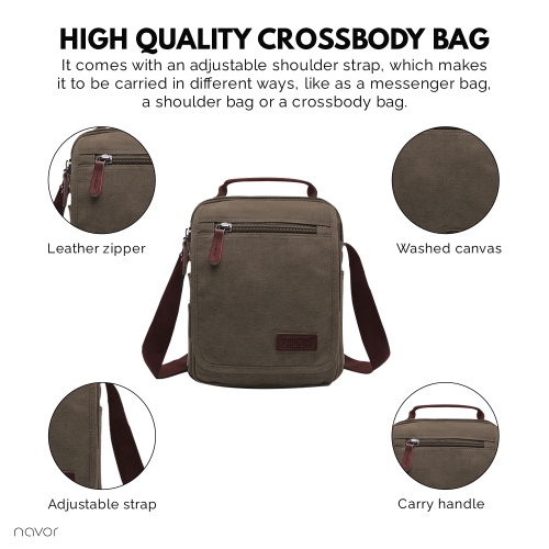 Petit sac messager en toile, sac à bandoulière sac à main vertical pour voyage travail d'affaires hommes femmes