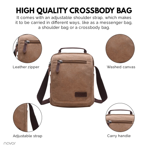 Small Canvas Messenger Bag, Crossbody Shoulder Bags Vertical Satchel Purse for Travel Work Business Men Women, Black