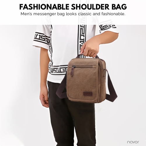 Small Canvas Messenger Bag, Crossbody Shoulder Bags Vertical Satchel Purse for Travel Work Business Men Women, Black