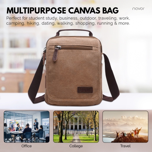 Small Canvas Messenger Bag, Crossbody Shoulder Bags Vertical Satchel Purse for Travel Work Business Men Women, Black