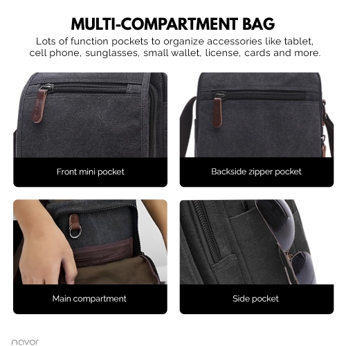 Small Canvas Messenger Bag, Crossbody Shoulder Bags Vertical Satchel Purse for Travel Work Business Men Women, Black