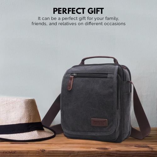 Small Canvas Messenger Bag, Crossbody Shoulder Bags Vertical Satchel Purse for Travel Work Business Men Women, Black