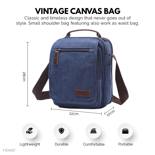 Petit sac messager en toile, sac à bandoulière vertical sacoche pour le travail de voyage hommes femmes, noir