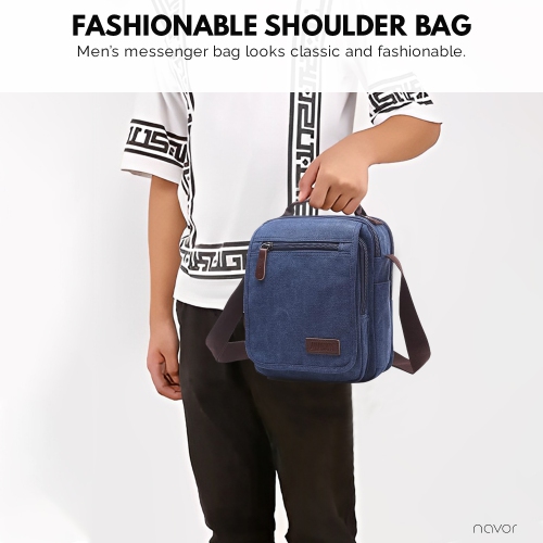 Petit sac messager en toile, sac à bandoulière vertical sacoche pour le travail de voyage hommes femmes, noir