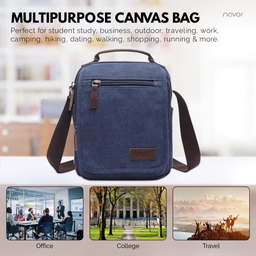 Petit sac messager en toile, sac à bandoulière vertical sacoche pour le travail de voyage hommes femmes, noir