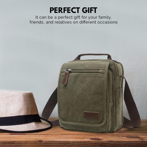 Small Canvas Messenger Bag, Crossbody Shoulder Bags Vertical Satchel Purse for Travel Work Business Men Women, Black