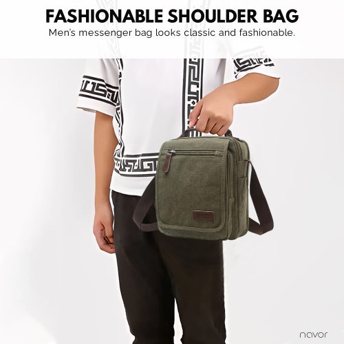 Small Canvas Messenger Bag, Crossbody Shoulder Bags Vertical Satchel Purse for Travel Work Business Men Women, Black