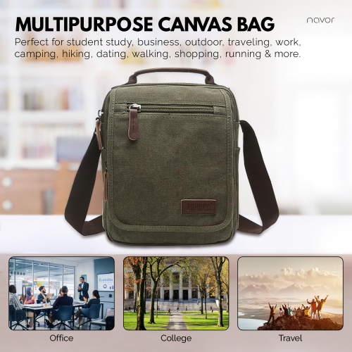 Small Canvas Messenger Bag, Crossbody Shoulder Bags Vertical Satchel Purse for Travel Work Business Men Women, Black