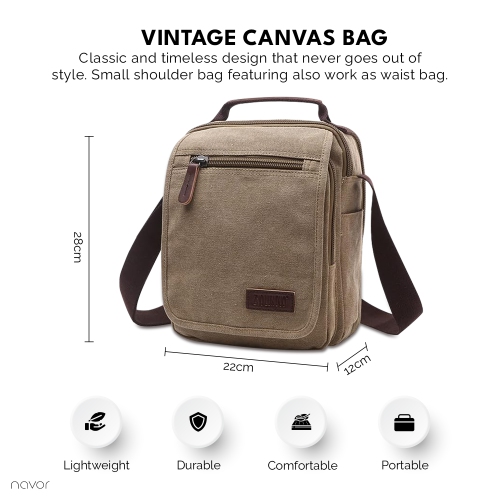 Small Canvas Messenger Bag, Crossbody Shoulder Bags Vertical Satchel Purse for Travel Work Business Men Women, Black