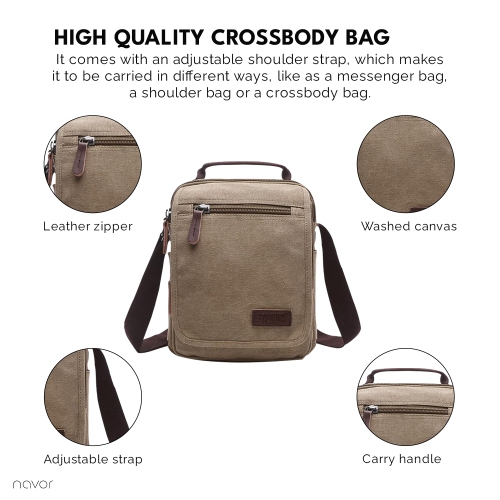 Small Canvas Messenger Bag, Crossbody Shoulder Bags Vertical Satchel Purse for Travel Work Business Men Women, Black