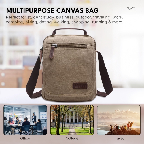 Small Canvas Messenger Bag, Crossbody Shoulder Bags Vertical Satchel Purse for Travel Work Business Men Women, Black