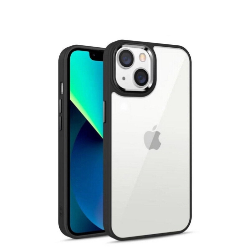 Transparent Back Matte Rubberized Hard PC Hybrid Case Cover for iPhone 14, Black