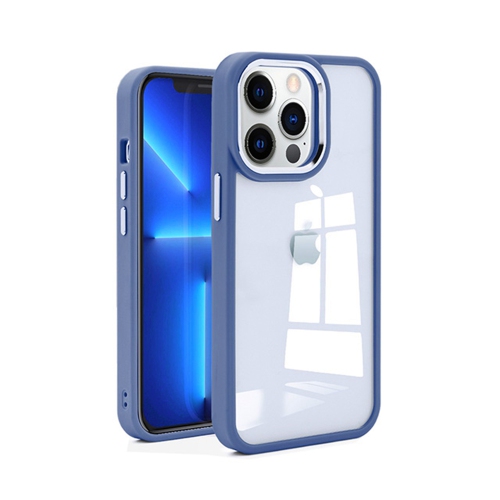 Image 1 de 5.. Étui hybride en PC dur caoutchouté mat avec dos transparent pour iPhone 14 Pro Max, Bleu