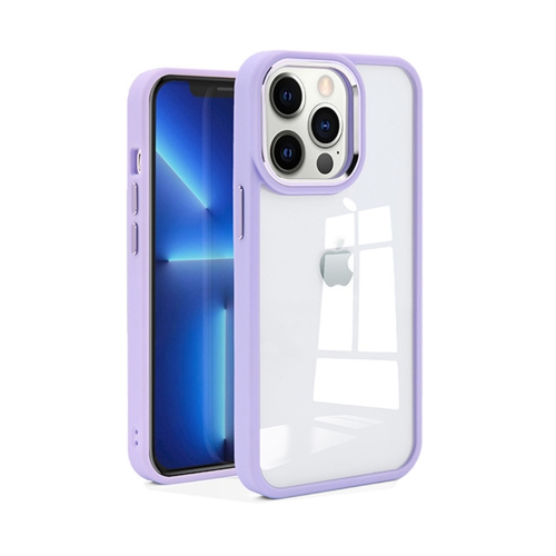 Transparent Back Matte Rubberized Hard PC Hybrid Case Cover for iPhone 14 Pro Max, Purple