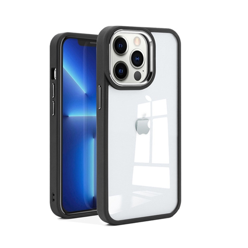 Image 1 de 5.. Étui hybride en PC dur caoutchouté mat avec dos transparent pour iPhone 14 Pro, Noir