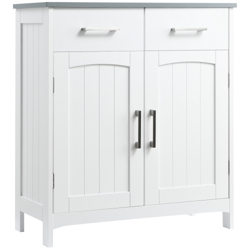 Image 1 of 9.. kleankin Freestanding Bathroom Cabinet, Storage Cupboard with 2 Drawers, Double Doors, Adjustable Shelf, White