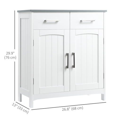 kleankin Freestanding Bathroom Cabinet, Storage Cupboard with 2 Drawers, Double Doors, Adjustable Shelf, White