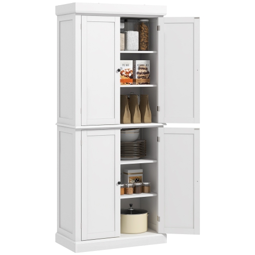 HOMCOM  72.5" Kitchen Pantry Cabinet, Freestanding Kitchen Pantry Storage Cabinet With 4 Doors In White