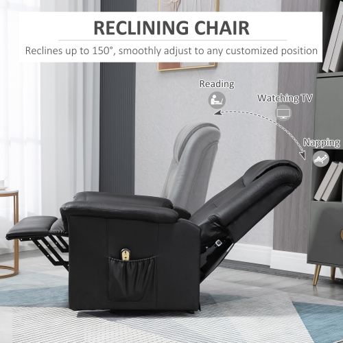 Fauteuil électrique à vérin électrique pour personnes âgées de HOMCOM, canapé inclinable en cuir PU avec repose-pieds et télécommande, pochettes