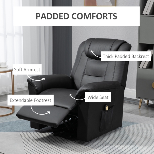 Fauteuil électrique à vérin électrique pour personnes âgées de HOMCOM, canapé inclinable en cuir PU avec repose-pieds et télécommande, pochettes