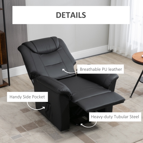 Fauteuil électrique à vérin électrique pour personnes âgées de HOMCOM, canapé inclinable en cuir PU avec repose-pieds et télécommande, pochettes