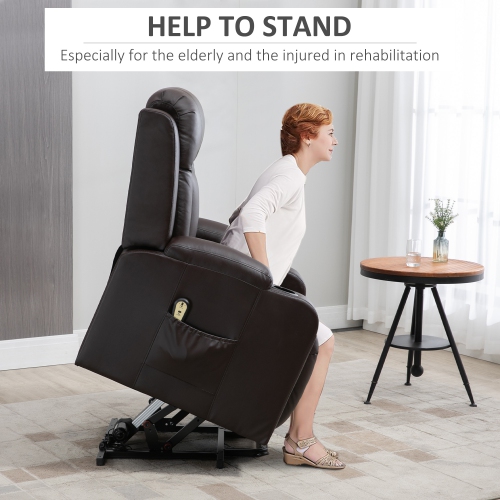 Fauteuil inclinable électrique pour personnes âgées de HOMCOM, fauteuil inclinable en cuir PU avec repose-pieds, télécommande, pochettes latérales et