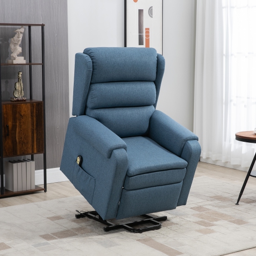 HOMCOM Power Lift Chair for Elderly, Linen Fabric Wingback Recliner Chair with Footrest and Pockets for Living Room, Blue