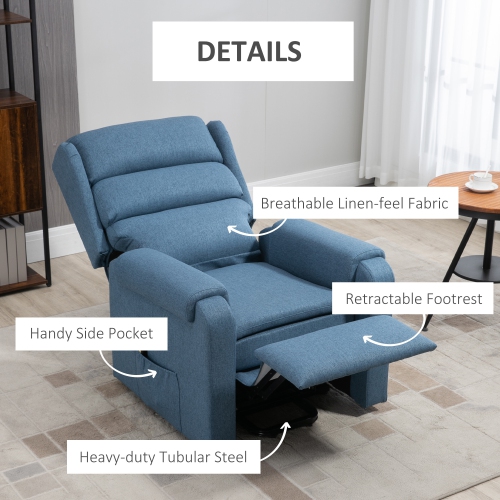 HOMCOM Power Lift Chair for Elderly, Linen Fabric Wingback Recliner Chair with Footrest and Pockets for Living Room, Blue