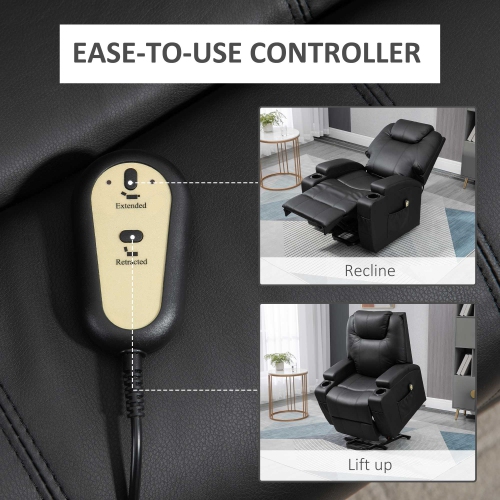 HOMCOM Power Lift Recliner Chair for Elderly, PU Leather Lift Chair with Footrest, Remote Control, Side Pockets and Cup Holders, Reclining Sofa for