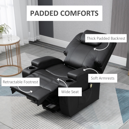 HOMCOM Power Lift Recliner Chair for Elderly, PU Leather Lift Chair with Footrest, Remote Control, Side Pockets and Cup Holders, Reclining Sofa for