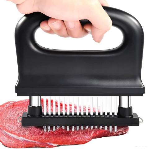 Attendrisseur à Viande En Inox Avec Manche Bois - Pour Steaks, Bœuf, Poulet - 18 Cm, Pointes Croisées - Rouge