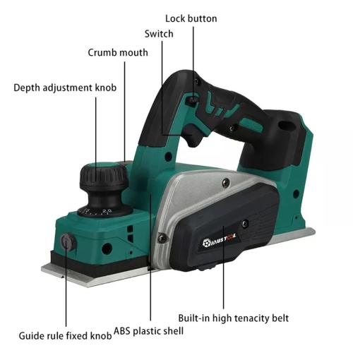 Cordless Planer 18V with Battery and Charger, Electric Hand Planer with 82mm Width and 2mm Depth, 15000rpm