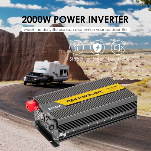 ROCKSOLAR 2000W Pure Sine Wave Power Inverter DC 24V to 110V AC Converter With Digital Display & 2.1A USB Charging Port