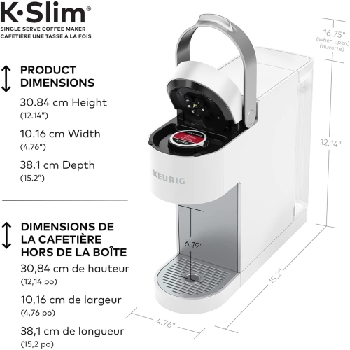 Keurig K-Slim Single Serve K-Cup Pod Coffee Maker, Featuring Simple Push Button Controls and Multistream Technology, White
