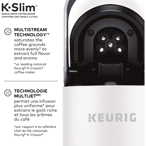 Keurig K-Slim Single Serve K-Cup Pod Coffee Maker, Featuring Simple Push Button Controls and Multistream Technology, White