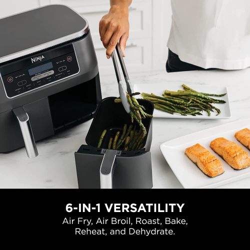 Ninja Foodi 6-In-1 8-Qt. 2-Basket Air Fryer Dualzone Technology, Match Cook & Smart Finish to Roast, Broil, Dehydrate, Slate Grey (DZ201C) Canadian