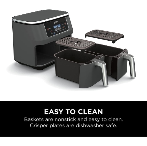 Ninja Foodi 6-In-1 8-Qt. 2-Basket Air Fryer Dualzone Technology, Match Cook & Smart Finish to Roast, Broil, Dehydrate, Slate Grey (DZ201C) Canadian