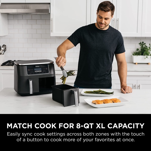 Ninja Foodi 6-In-1 8-Qt. 2-Basket Air Fryer Dualzone Technology, Match Cook & Smart Finish to Roast, Broil, Dehydrate, Slate Grey (DZ201C) Canadian
